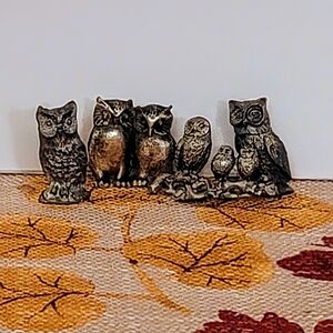 Owl Small Pewter Figurines Mini Owl Family Group Shelf Decor Set of 4 Vintage
